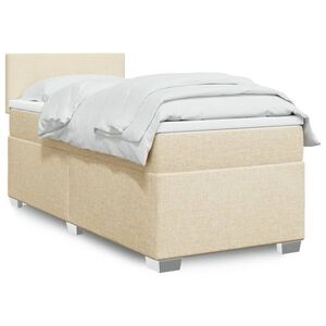 Imagine vidaXL Pat box spring cu saltea, crem, 90x200 cm, textil
