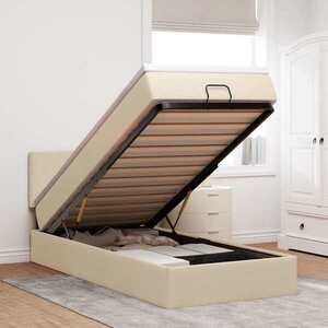 Imagine vidaXL Pat otoman cu saltea crem 90x200 cm stofa