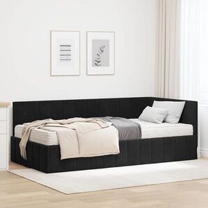Imagine vidaXL Cadru de pat colțar cu saltea cu headboard 2 buc. Negru Catifea