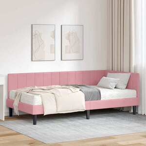 Imagine vidaXL Cadru de pat colțar cu saltea cu headboard 2 buc. Gri Catifea