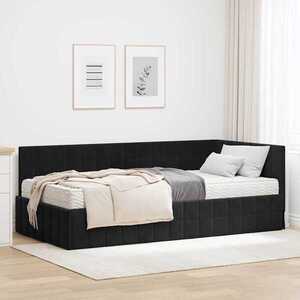 Imagine vidaXL Cadru de pat colțar cu saltea cu headboard 2 buc. Negru Catifea