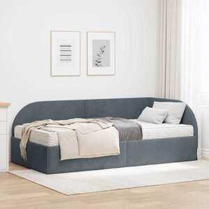Imagine vidaXL Cadru de pat colțar cu saltea cu headboard 2 buc. Gri Catifea