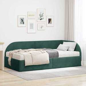 Imagine vidaXL Cadru de pat colțar cu saltea cu headboard 2 buc. Verde Catifea