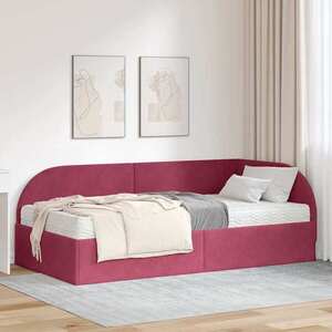 Imagine vidaXL Cadru de pat colțar cu saltea cu headboard 2 buc. Roșu Catifea