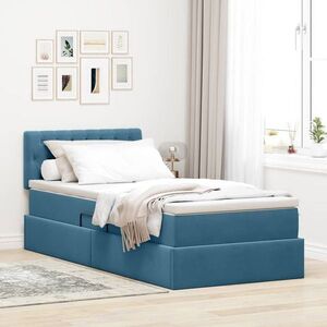 Imagine vidaXL Pat cu storage cu headboard Albastru închis 90 x 190 cm Catifea