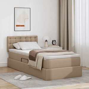 Imagine vidaXL Pat cu saltea și LED Cappuccino 90 x 190 cm Piele artificială