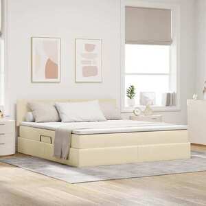 Imagine vidaXL Pat cu LED și saltea Creme 160 x 200 cm Țesătură