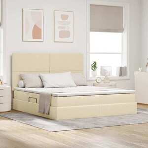 Imagine vidaXL Pat cu LED și saltea Creme 160 x 200 cm Țesătură