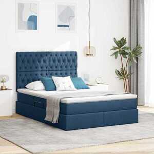 Imagine vidaXL Pat cu LED și saltea albastru 140 x 200 cm Țesătură
