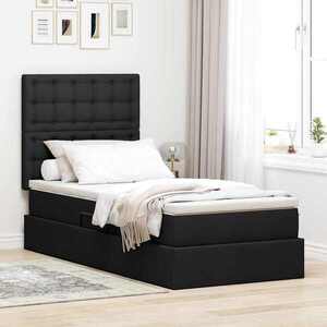 Imagine vidaXL Pat cu LED și saltea Negru 90 x 190 cm Țesătură