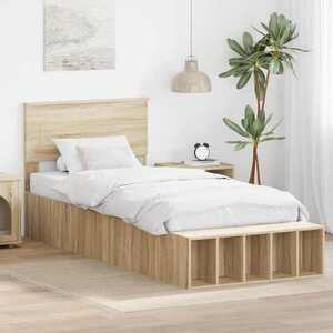Imagine vidaXL Cadru de pat cu raft Stejar Sonoma 90 x 190 cm Lemn prelucrat