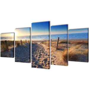 Imagine vidaXL Set tablouri pânză cu imprimeu plajă nisip, 100 x 50 cm