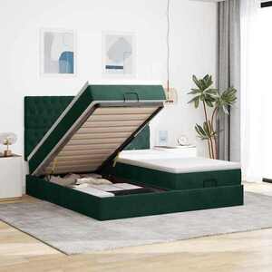 Imagine vidaXL Cadru de pat otoman cu saltele Verde închis 200x200cm catifea