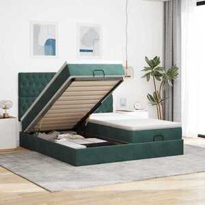 Imagine vidaXL Cadru de pat otoman cu saltele Verde închis 200x200cm catifea