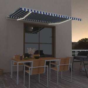 Imagine vidaXL Copertină automată cu LED&senzor vânt, albastru/alb, 450x350 cm