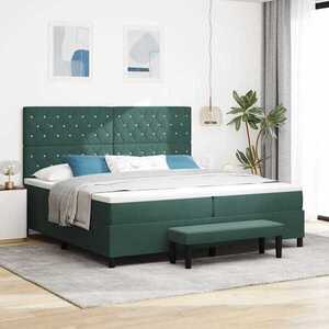 Imagine vidaXL Pat cu arcuri cu headboard Verde închis 200 x 200 cm Catifea