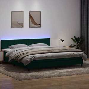Imagine vidaXL Pat cu arcuri cu saltea și LED, verde închis, 180x220 cm, catifea
