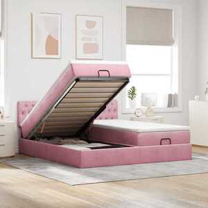 Imagine vidaXL Cadru de pat otoman cu saltele Roz 200x200cm catifea