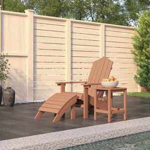 Imagine vidaXL Scaun de grădină Adirondack cu masă și taburet, maro, HDPE