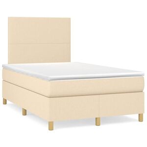 Imagine vidaXL Pat continental cu saltea, crem, 120x190 cm, textil