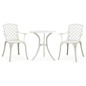 Imagine vidaXL Set mobilier bistro, 3 piese, alb, aluminiu turnat