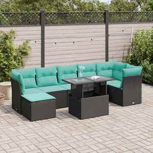 Imagine vidaXL Set canapele grădină perne 8 piese negru, poliratan/lemn acacia