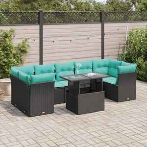 Imagine vidaXL Set mobilier grădină perne 8 piese negru, poliratan/lemn acacia