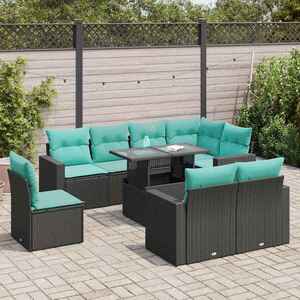 Imagine vidaXL Set mobilier grădină perne 9 piese negru poliratan/lemn acacia