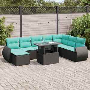Imagine vidaXL Set canapele grădină cu perne 9 piese, negru, poliratan/acacia