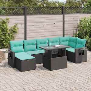 Imagine vidaXL Set mobilier grădină perne 8 piese negru, poliratan/lemn acacia