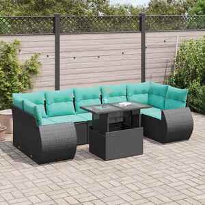 Imagine vidaXL Set mobilier grădină perne 8 piese negru, poliratan/lemn acacia