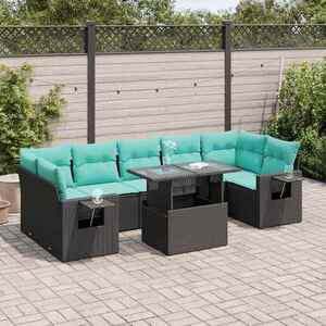 Imagine vidaXL Set canapele de grădină cu perne, 8 piese, negru, poliratan