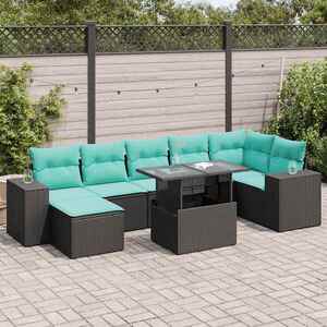 Imagine vidaXL Set mobilier grădină perne 8 piese negru, poliratan/lemn acacia