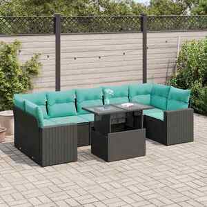 Imagine vidaXL Set mobilier grădină perne 8 piese negru, poliratan/lemn acacia