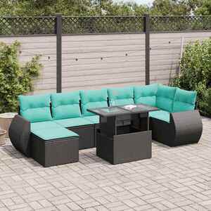 Imagine vidaXL Set mobilier grădină perne 8 piese negru, poliratan/lemn acacia
