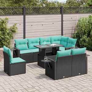 Imagine vidaXL Set mobilier grădină perne 9 piese negru poliratan/lemn acacia