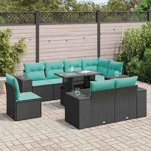 Imagine vidaXL Set canapele de grădină cu perne, 9 piese, negru, poliratan