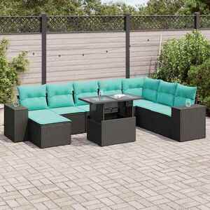 Imagine vidaXL Set mobilier grădină perne 9 piese negru poliratan/lemn acacia