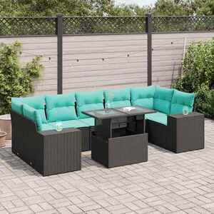 Imagine vidaXL Set mobilier grădină perne 8 piese negru, poliratan/lemn acacia