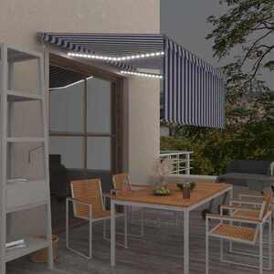 Imagine vidaXL Copertină automată cu stor&LED&senzor vânt albastru&alb 3x2, 5 m