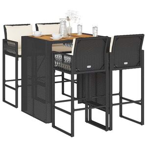 Imagine vidaXL Set mobilier bar de grădină cu perne, 5 piese, negru, poliratan