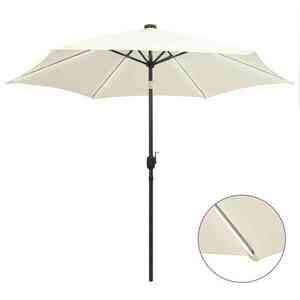 Imagine vidaXL Umbrelă de soare cu LED-uri, stâlp aluminiu, alb nisipiu, 300cm