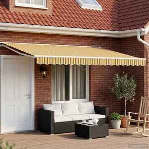 Imagine vidaXL Copertină retractabilă manuală Galben, Gri și Alb 4, 5 × 3 m