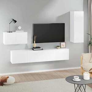 Imagine vidaXL Set dulap TV, 4 piese, alb, lemn prelucrat