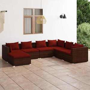 Imagine vidaXL Set mobilier de grădină cu perne, 7 piese, maro, poliratan