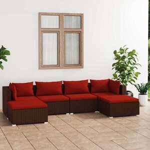 Imagine vidaXL Set mobilier de grădină cu perne, 6 piese, maro, poliratan