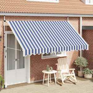 Imagine vidaXL Copertină retractabilă manual, dungi albastru și alb, 350 cm