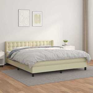 Imagine vidaXL Pat box spring cu saltea, crem, 180x200 cm, piele ecologică