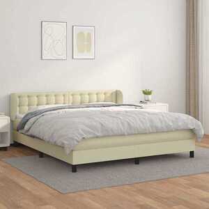 Imagine vidaXL Pat cu arcuri, cu saltea, crem, 180x200 cm, piele ecologică