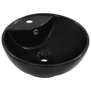 Imagine vidaXL Chiuvetă cu preaplin, negru, 46, 5 x 18 cm, ceramică